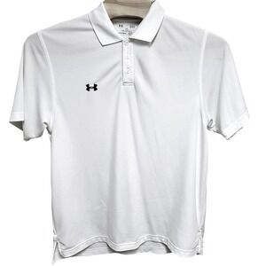 Under Armour Mens HeatGear Loose Fit Polo Shirt White Short Sleeve Large LG
